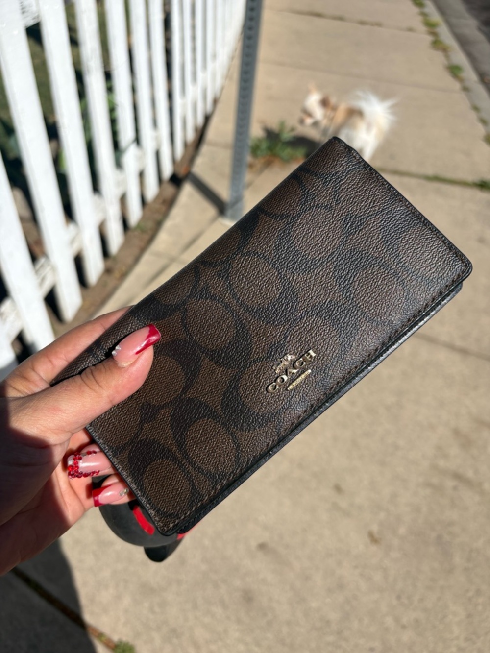 Coach Brown Signature Continental Wallet with Gold Logo